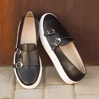 loafers men shoes pu solid color classic moccasin man fashion wild outdoor sports daily monk double buckle casual shoes cp132