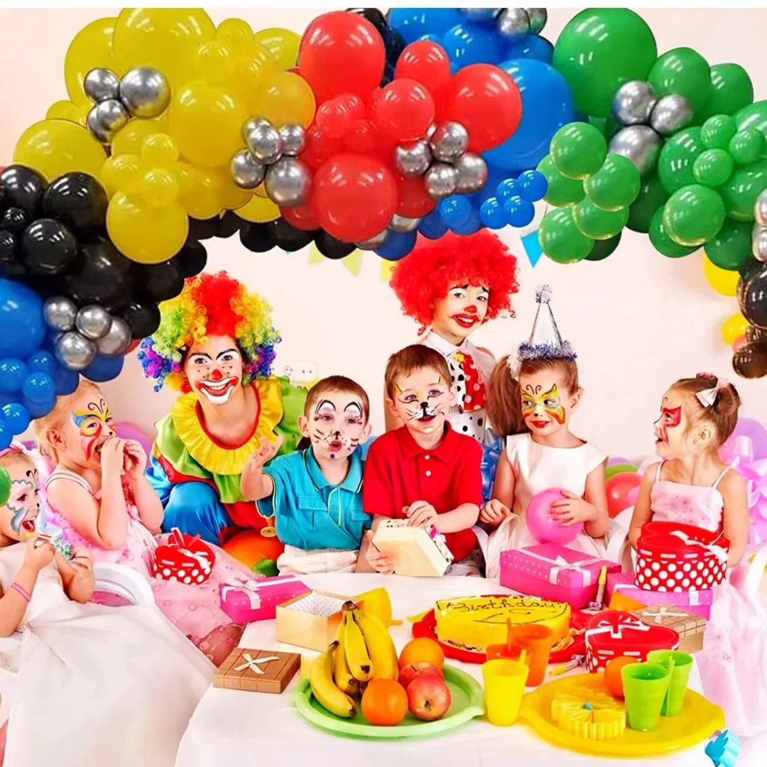 

152pcs Circus Balloon Chain Arch Wreath Set Red Yellow Blue Confetti Balloons Carnival Birthday Party Anniversary Balloons