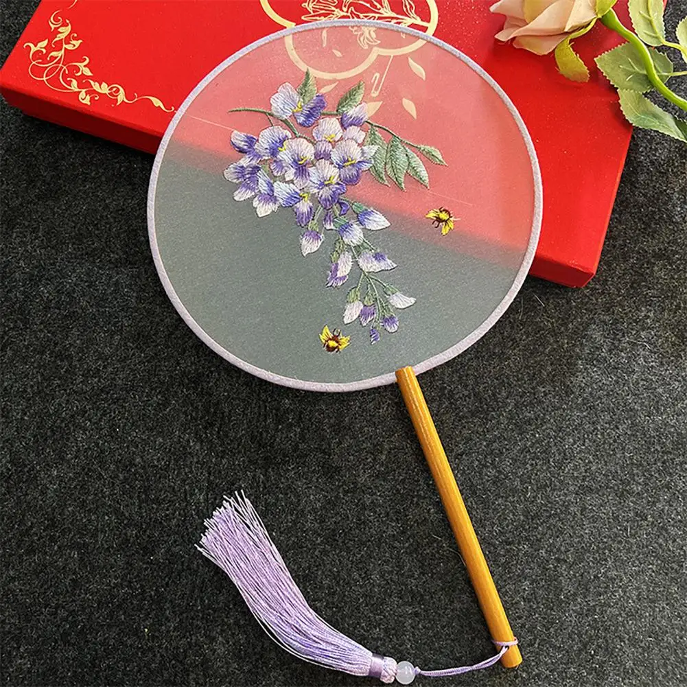 Веер с цветочным узором элегантные китайские круглые веера Hanfu двусторонними