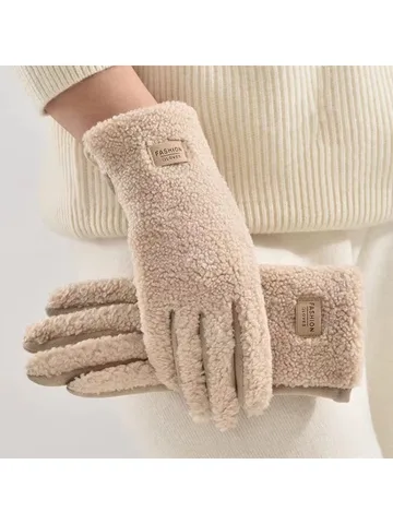 Замшевые женские зимние перчатки с имитацией плюшевых волос, сохраняющие тепло, перчатки с сенсорным экраном, модные индивидуальные бархатные утолщенные мягкие перчатки