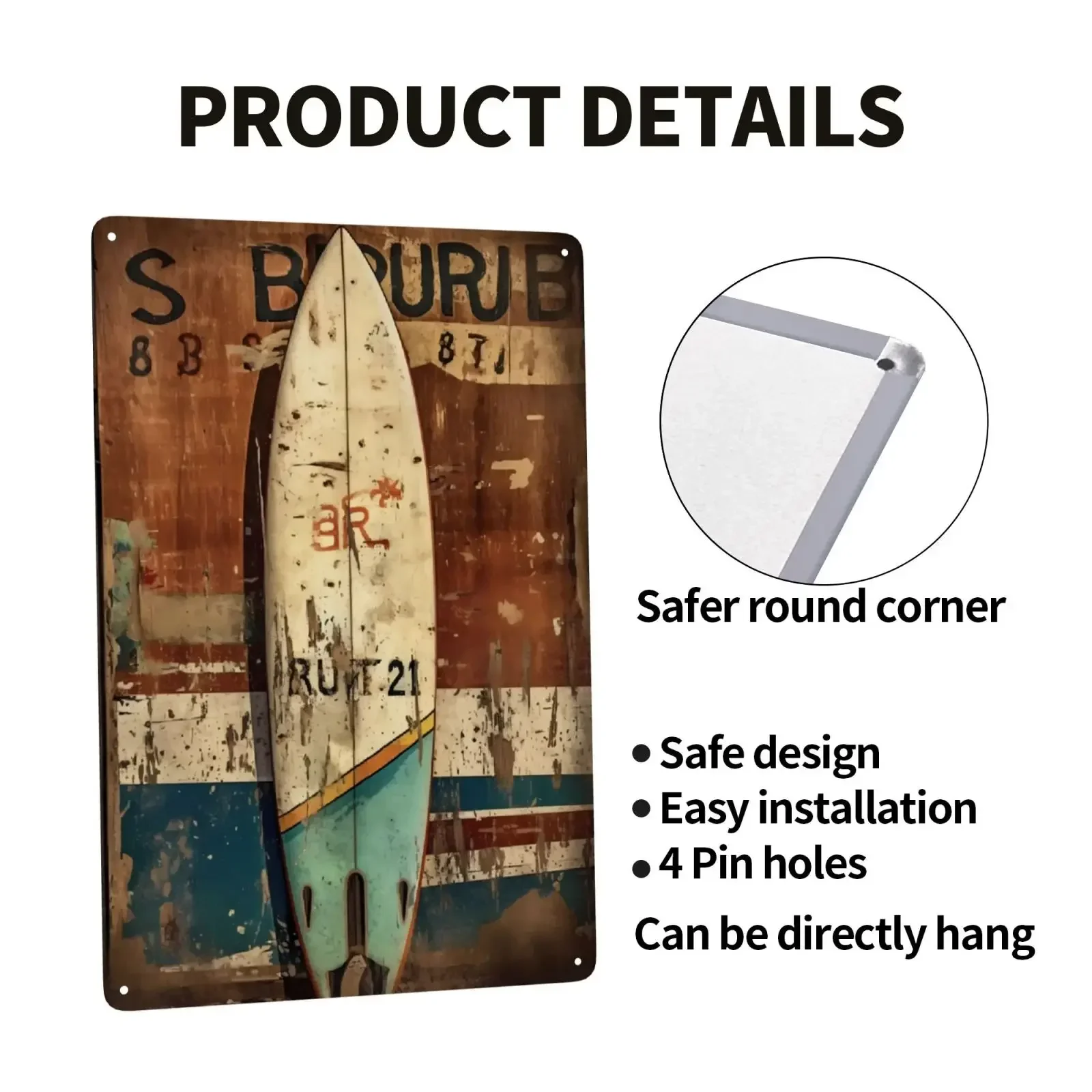 Винтажный металлический знак для серфинга 8x12 дюймов