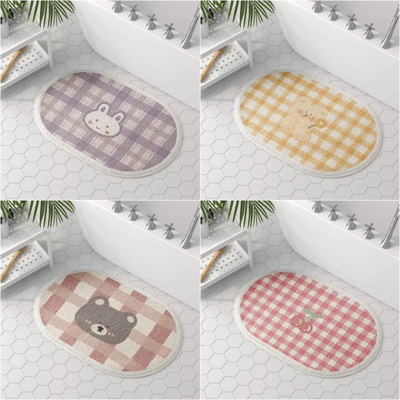 

Plaid Cute Bathroom Mat Strong Water Absorption Shower Mat Carpet Non-Slip Soft Animal Entrance Door Rugs Welcome Floor Carpets