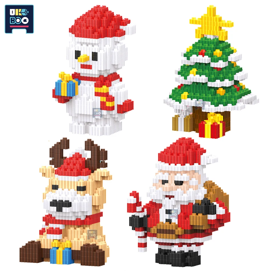 

UKBOO Mirco Christmas Tree Santa Claus Elk Snowman Model Building Blocks Mini Bricks Xmas Gift for Children Toys Kids Decoration