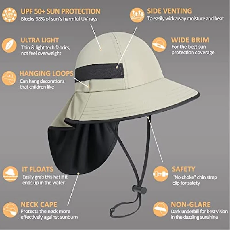 GADIEMKENSD Kid's Play Hat, Sun Hat with Neck Flap for Girls and Boys - UPF 50+ Protection, Ultra-Light M12