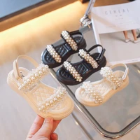 2022 summer girls princess sandals baby toddler lace pearl shoes children pu leather beach sandalias soft fashion shoes dress