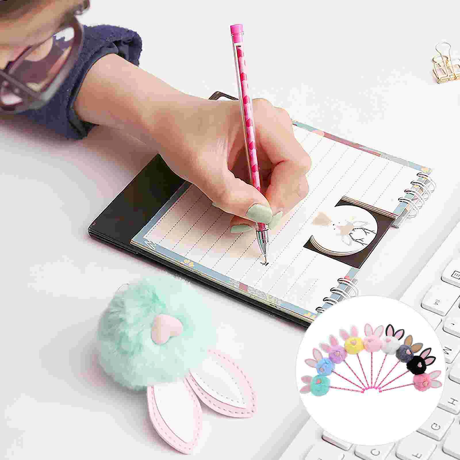

9pcs Adorable Pens Colorful Fluffy Rabbit Writing Pen for Office Supply