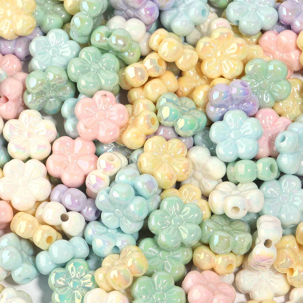 

10Pcs/Lot 22mm Acrylic Beads Plated Color Five Petal Flower 3.5mm Large Hole Loose Beads Diy Mobile Phone Chain Accessories
