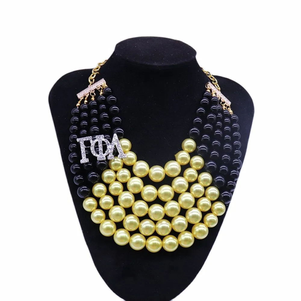 Buy Great Quality Five Layer Black Gold Beads Women Service Soror Letters Club Gamma Phi Lambda Choker Statement Necklaces Jewelry on