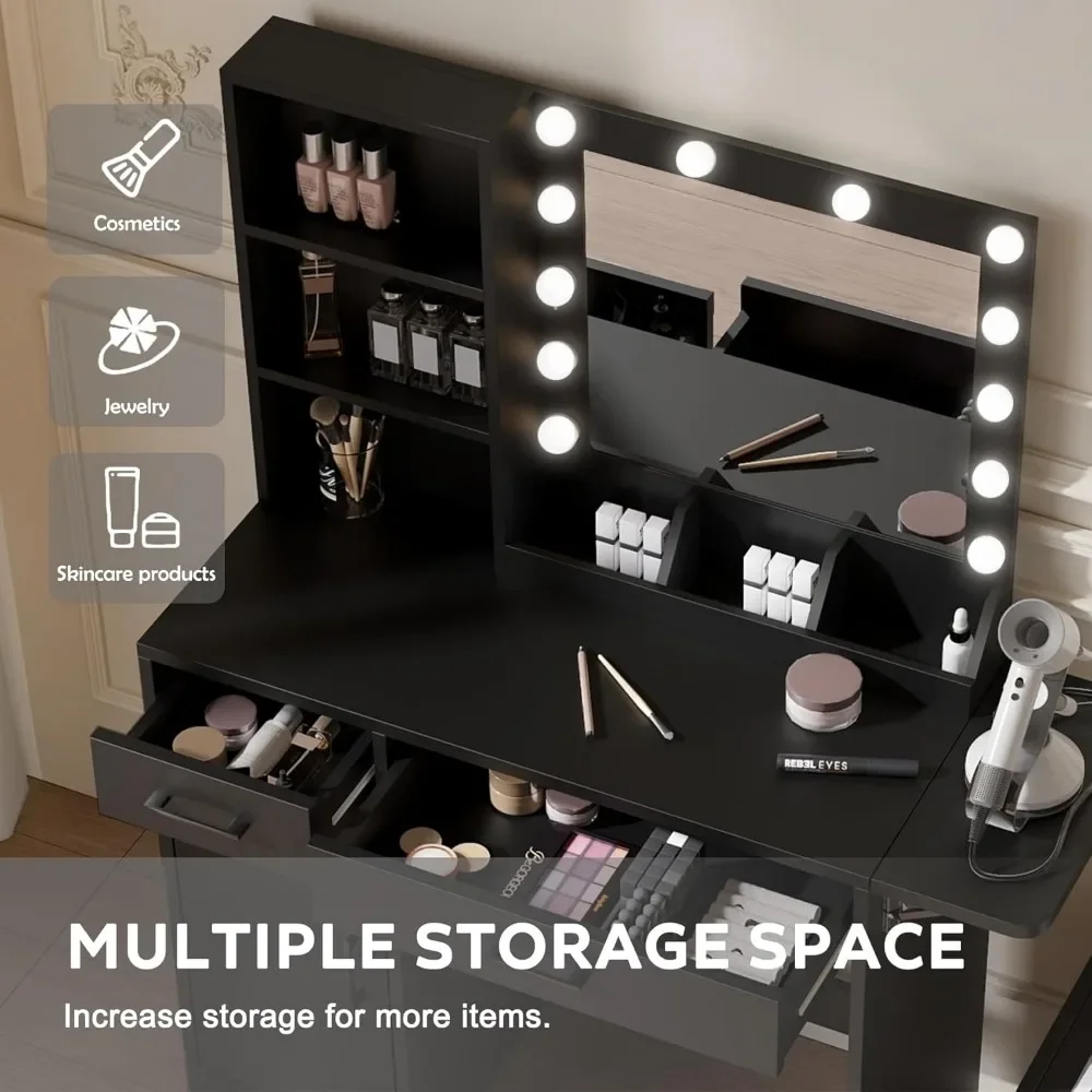 Une coiffeuse avec tiroirs et un espace de rangement solutionségant pour chambreà coucher miroir lumières Германия 3 étagères