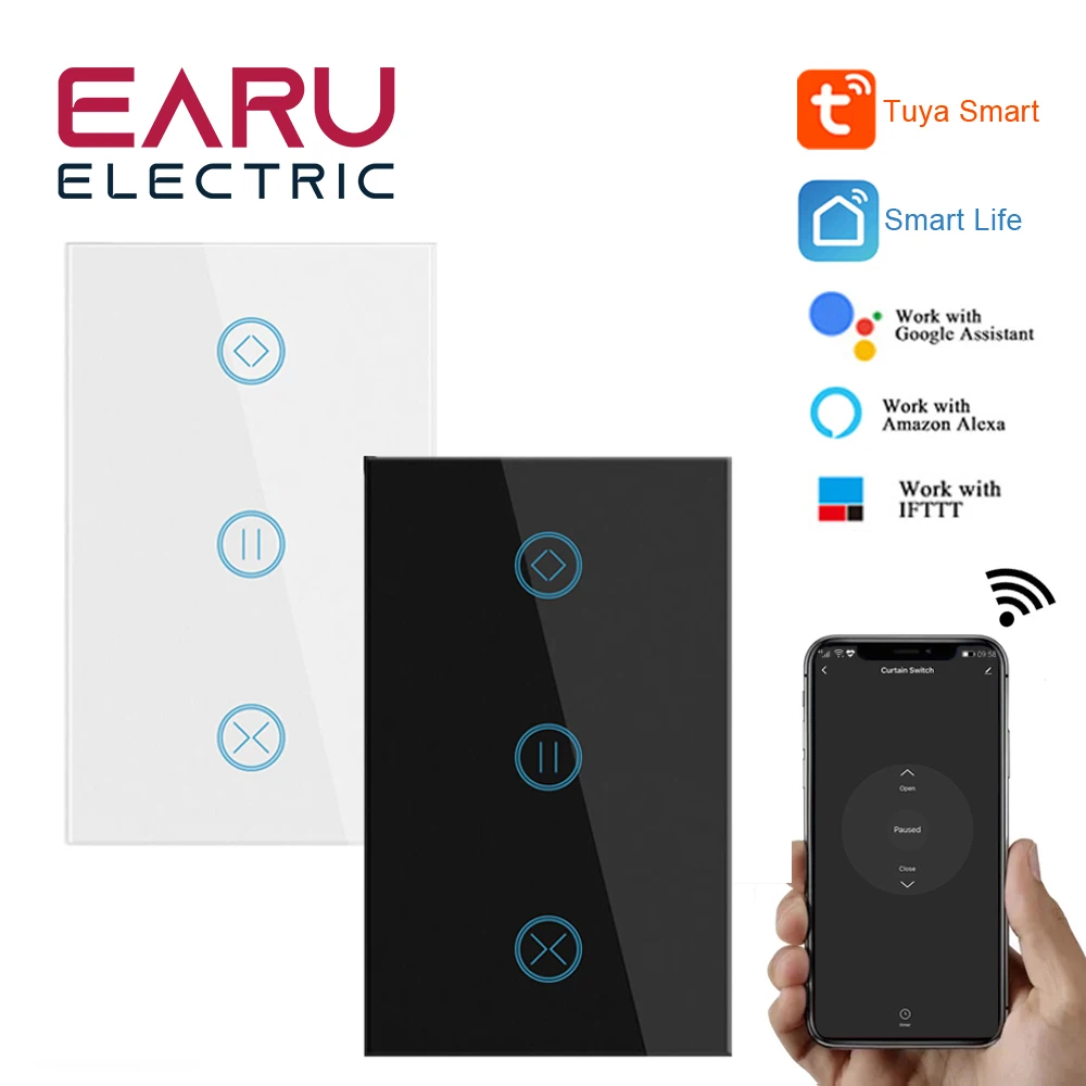 

US WiFi Smart Timer Glass Wall Touch Curtain Switch Controller Roller Shutter Electric Motor TUYA Smart Life Google Home Alexa
