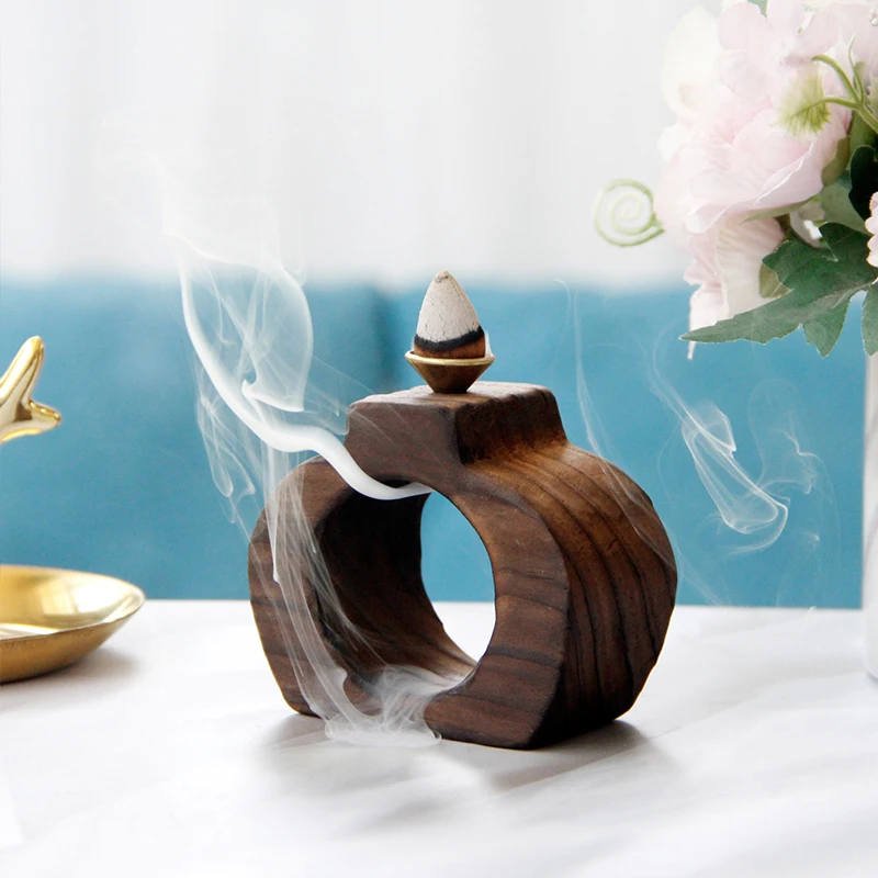 Quemador de incienso de estilo nórdico para decoración del hogar, estufa de aromaterapia con reflujo de madera negra, Simple y Retro, para Festival Árabe de Oriente Medio