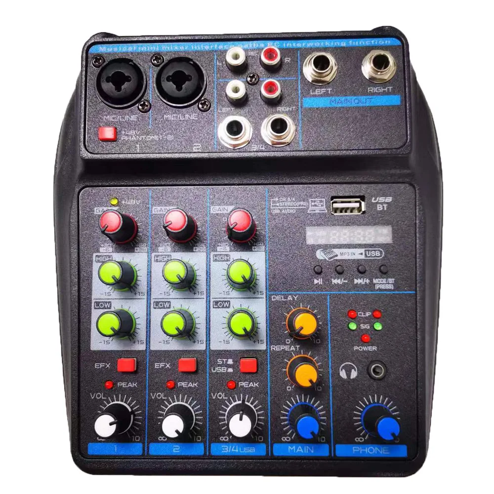 

Ultra Low-Noise 4 Channels Audio Mixer - Sound Mixing Console Line Mixer for Home Music Production Webcast K Song DJ Equipment