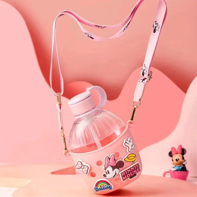 Disney Dual-use Cup DIY Cartoon With Straw Sports Cup Plastic Creative Bucket Mug With Cup Sleeve Large Capacity 670ML