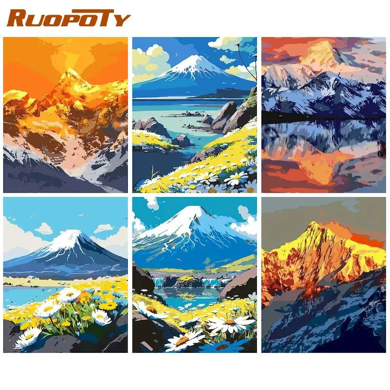 

RUOPOTY Painting By Number Scenery DIY Frame Picture By Numbers Mountain Wall Art Acrylic On Canvas Home Decoration 60x75cm