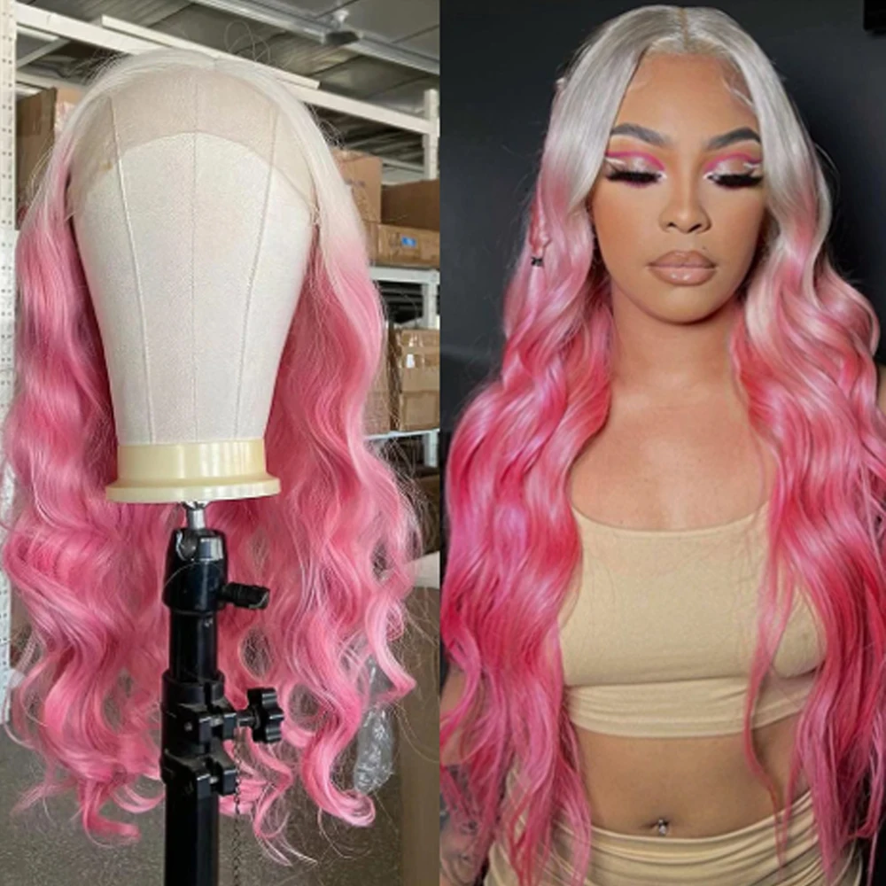 Розовый парик RONGDUOYI с эффектом омбре синтетический на сетке спереди для женщин