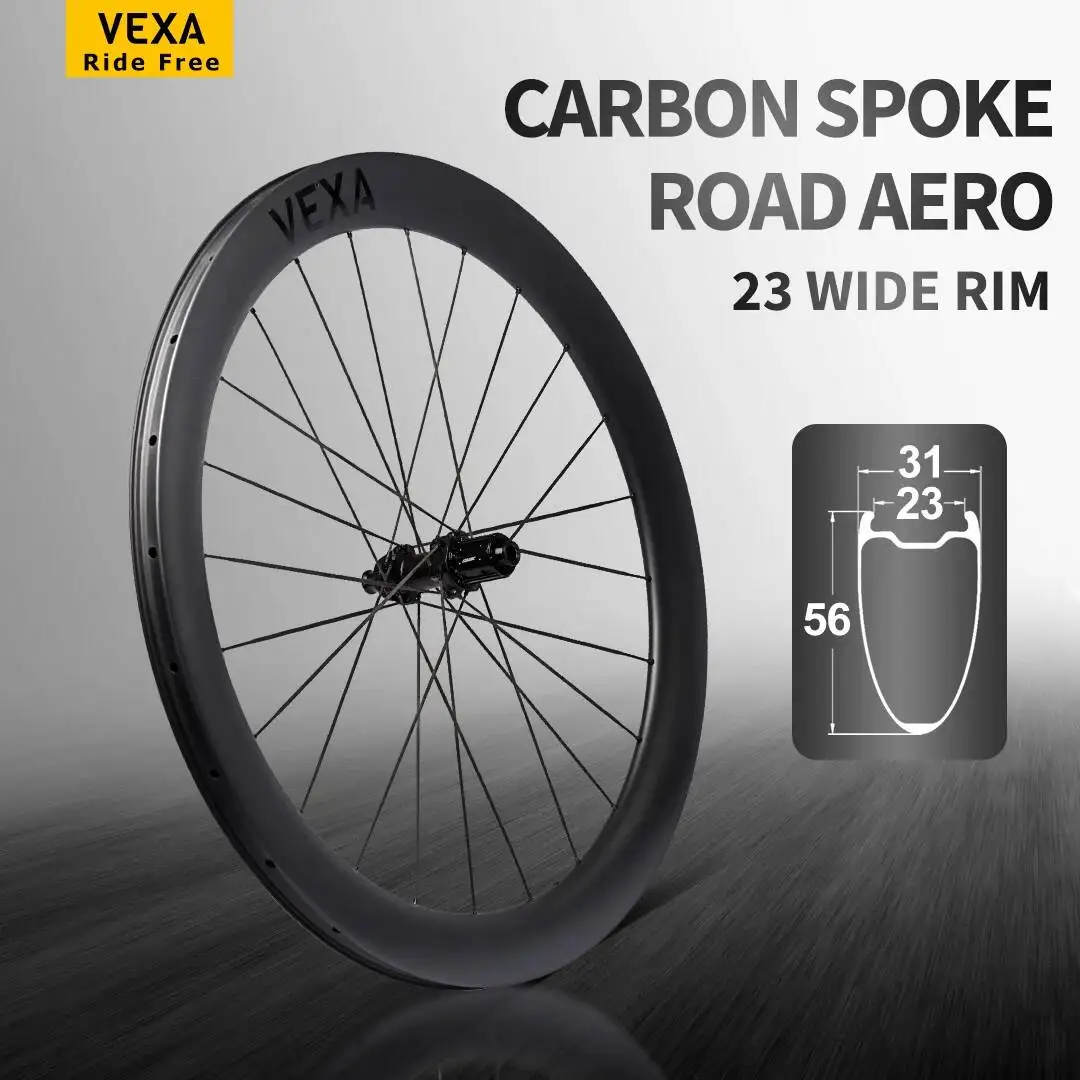 Фото Карбоновый вилсет VEXA ROAD AERO с дисковыми тормозами, 36T Ratchet Hub, бескамерные, внутренняя ширина 23 мм, керамические подшипники, 1371 г, легкий вес №1