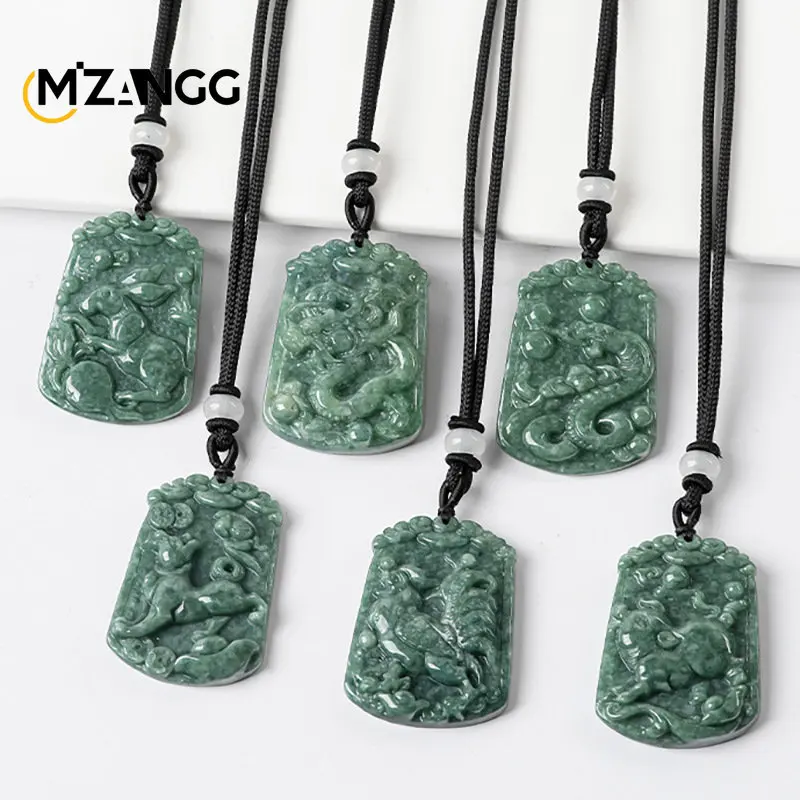 

Natural A Goods Jadeite 12 Zodiac Ox Tiger Rabbit Jade Pendant Chinese Carving Green Fashion Jewelry Lucky Amulet Men and Women