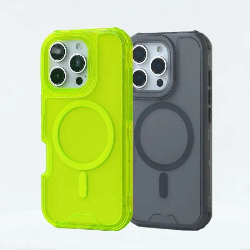 Неоновый полупрозрачный чехол MagSafe с беспроводной зарядкой для iPhone 16 Pro 15 14 13 Max