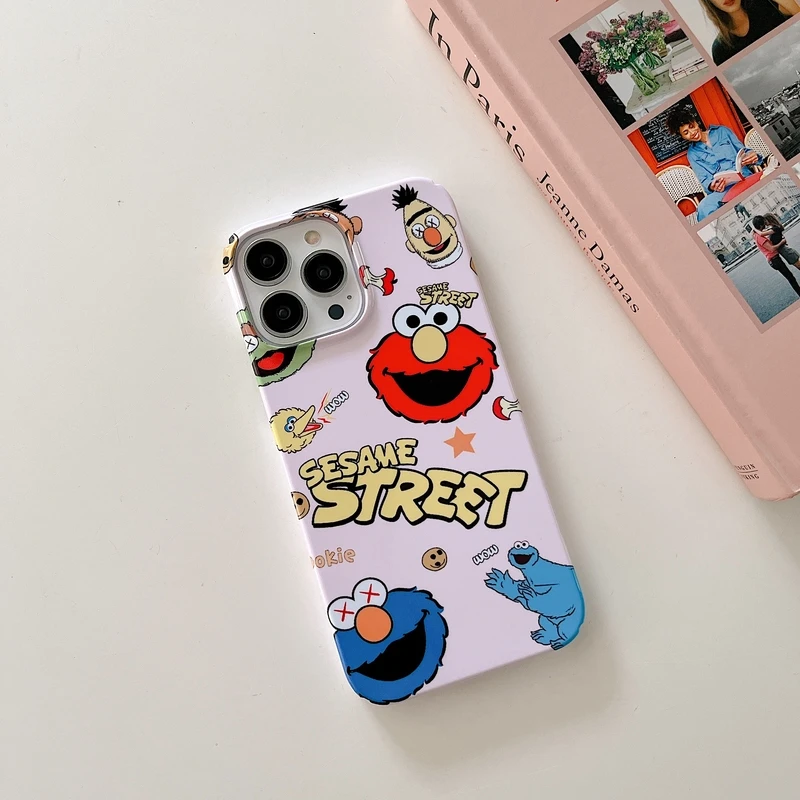 

Luxury Cute Cartoon Sesame Cookie Monster Shockproof Phone Case For iPhone 11 12 13 Pro Xs Max Xr X Hard PC Cover Coque