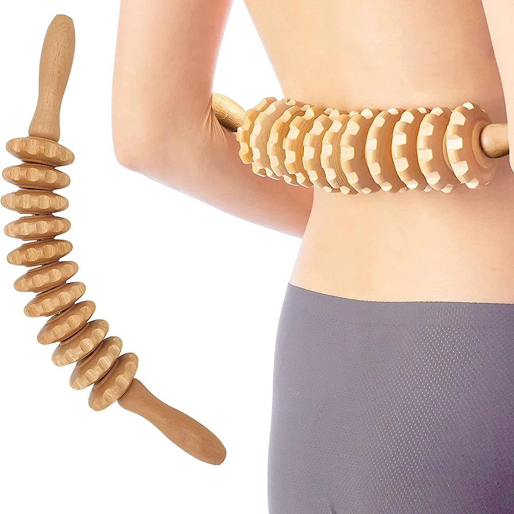 

16Inch Wood Massage Tools, 12 Wheel Massager to Relax the Neck, Waist, and Thighs
