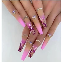 24pcs style fake nail gradient flower purple diamond wearable removable nails art accesoires high end exquisite manicurenail sup