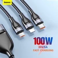 baseus 3 in 1 fast charging cable for iphone xiaomi samsung charger cable 100w for honor 50 pro huawei p50 pro 66w type c cable