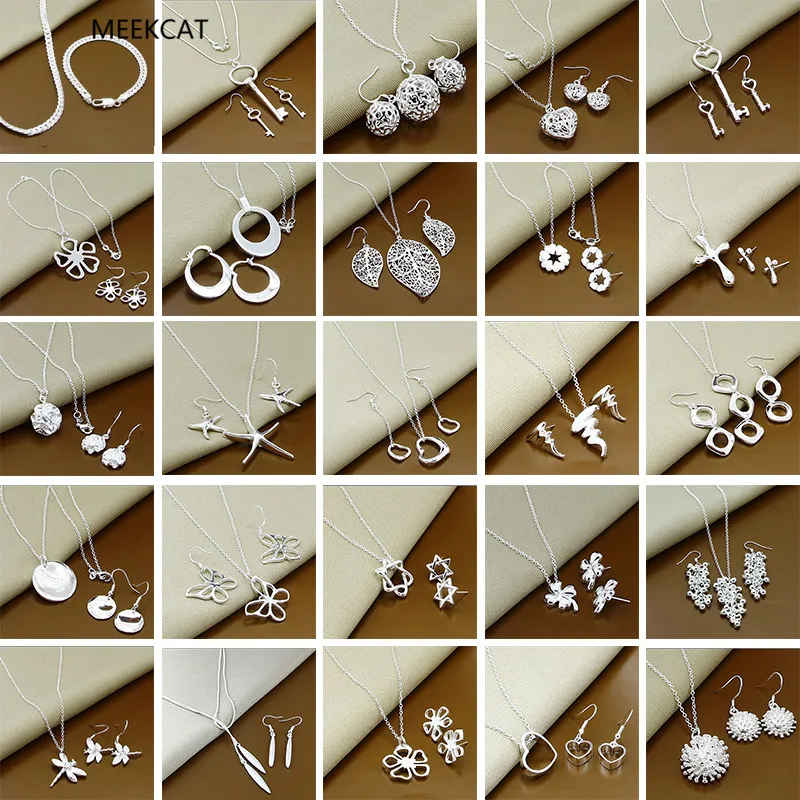 

New Trendy 925 Sterling Silver Jewelry Sets Simple Fashion Insect Moon Round Ball Necklace Earrings Sets For Woman Gift