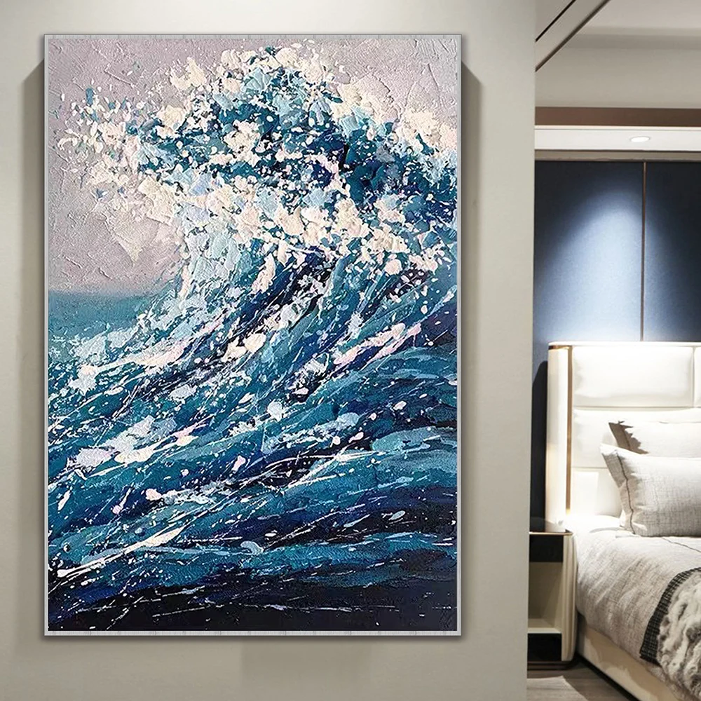 

Handmade Oil Painting Abstract Ocean Waves Painting On Canvas Modern Living Room Hallway Bedroom Luxurious Decorative Painting