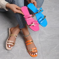 new summer europe and america large size slippers shoes women 2022 color matching flat bottom sandals social media ins hot shoes