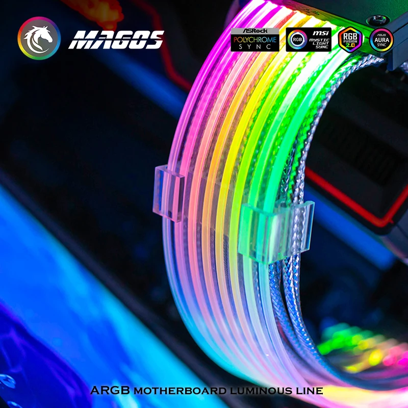 

Удлинительный кабель PSU RGB для ATX, 24 контакта, GPU, 8 контактов, Радужный шнур с подсветкой, 5 В, детали для ПК, геймера, украшение для шкафа «сдела...