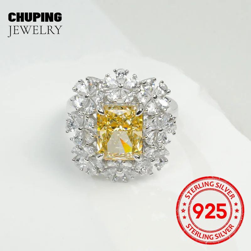 Фото Кольцо из серебра 925 пробы с желтым кубическим цирконием «дробленый лед» от ChuPing Fashion Jewelry, для помолвки, подарка на День святого Валентина, блестящее, изысканное, для женщин №3