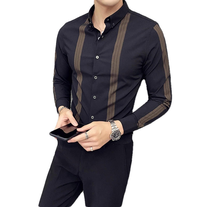 High Quality Striped Shirts Men Summer Long Sleeve Slim Fit Business Formal Dress Shirt Social Party Casual Man Clothing Camisas