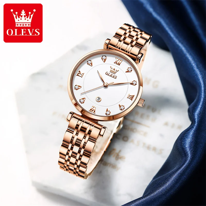 OLEVS Fashion Casual Women's Quartz Watch Popular Watches For Women Female Diamond Rose Gold Wrist Watch Reloj Mujer