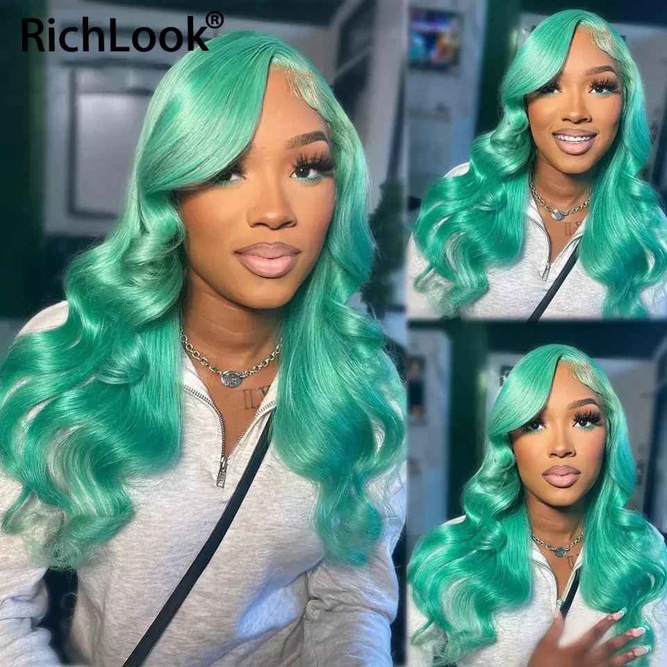 

Mint Green Colored Human Hair Wigs Body Wave Lace Front Wig Brazilian 13x4 Lace Frontal Wig Transparent Lace Wigs For Women
