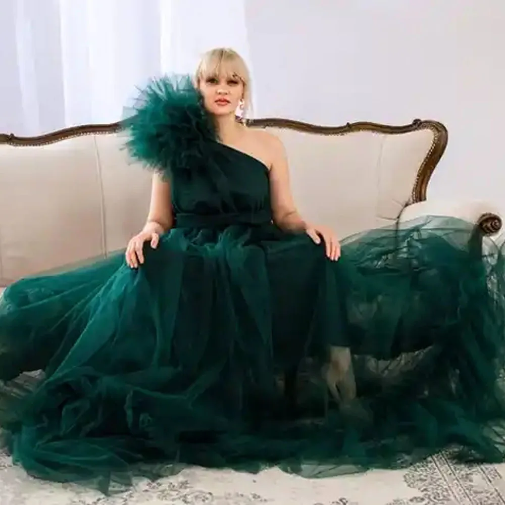 Emerald Mommy and Me Dress Matching Long Dress Fluffy Tulle Pregnancy Gowns for Photo Shoot Babyshower Dresses Mother Daughter
