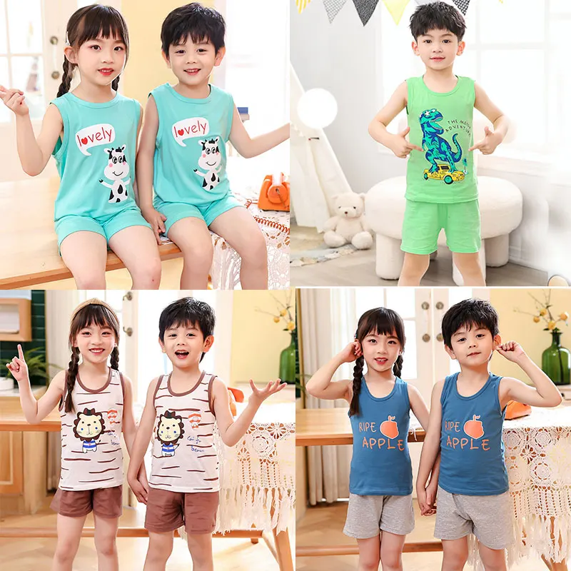

Children Pajamas Summer Clothing Set For Boys Girls Vest Tops + Short Pants Shorts Sleepwear Cartoon Totoro Cotton Kids Pyjamas