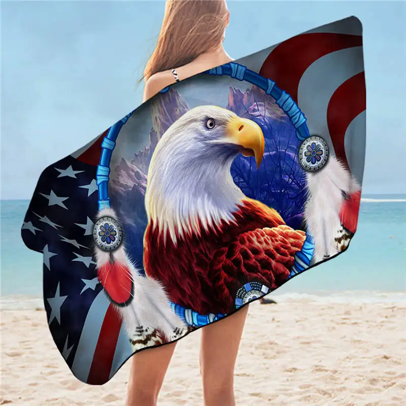 

Eagle Bath Towel 3D Printed Microfiber Beach Towel for Adults Dreamcatcher Rectangle 75x150cm American Flag toalla Bath Towels