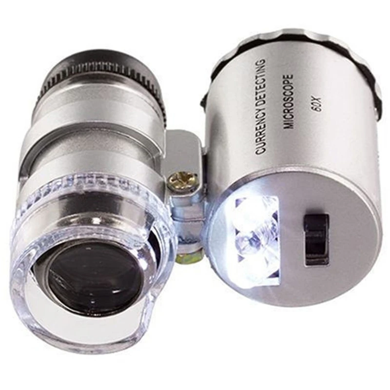 

Mini 60X Magnifier Microscope UV Jeweler Loupe currency Detector with LED Light