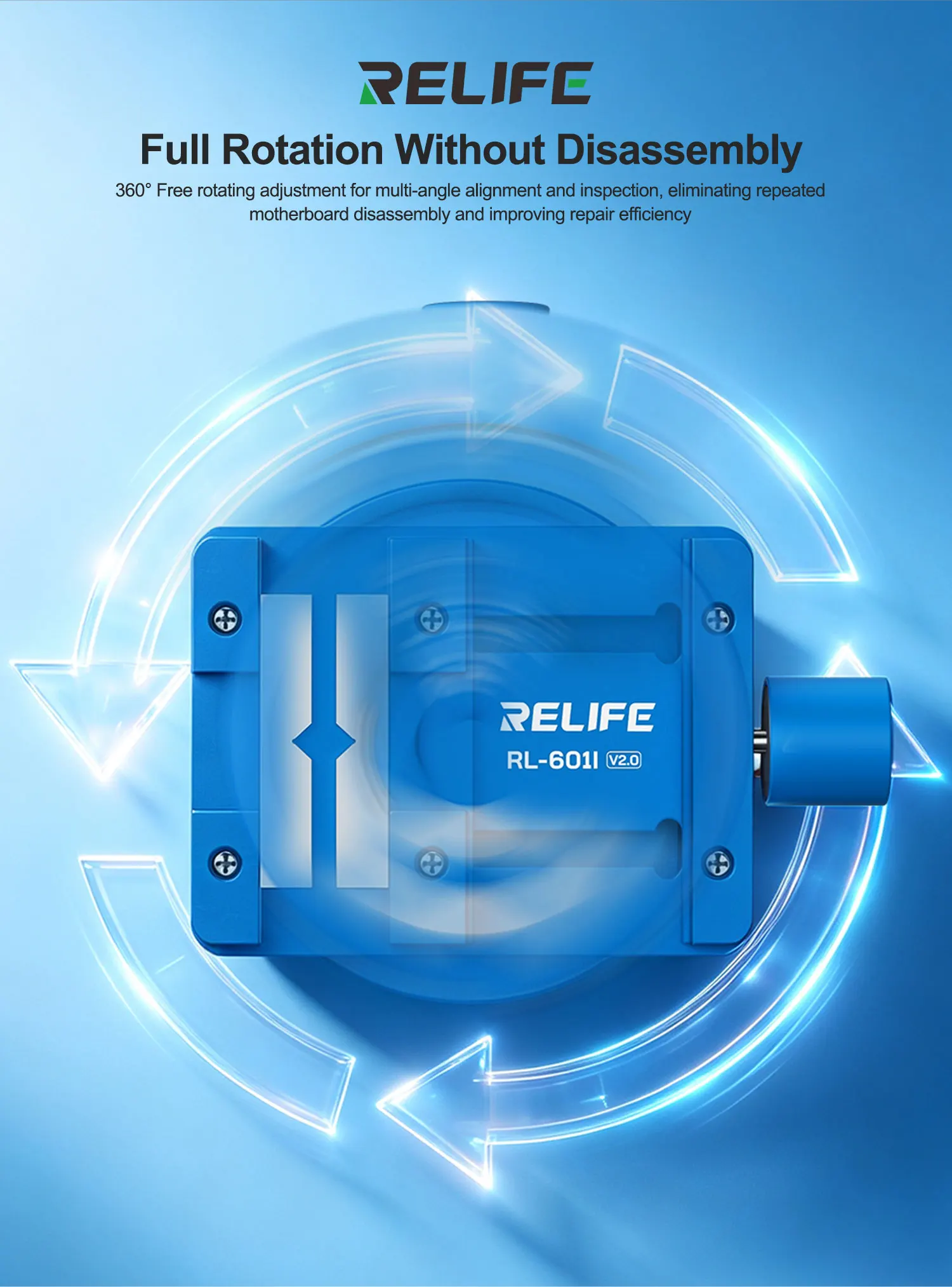 Фото RELIFE RL-601I V2.0 360° °   Вращающийся держатель печатных плат из алюминиевого сплава, мини-зажим для пайки и разборки чипов под микроскопом №5