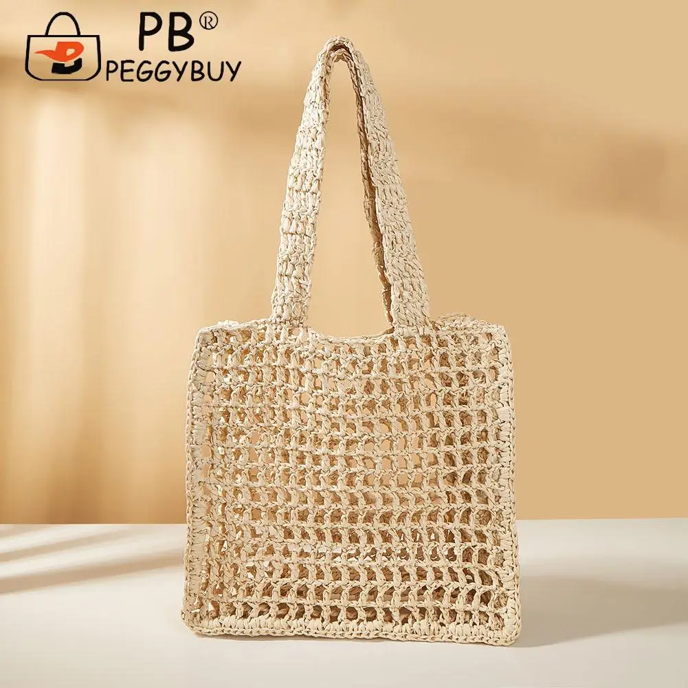 

Винтажная Соломенная женская сумка, летняя Топ для отпуска с ручками, Повседневная вместительная сумка через плечо для женщин