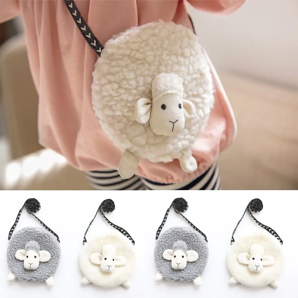 New Style Crossbody Bag for Toddler Girls Cute Sheep Shape Mini Coin Purses Wallet for Kids Shoulder Bag Plush Soft Sweet Purses