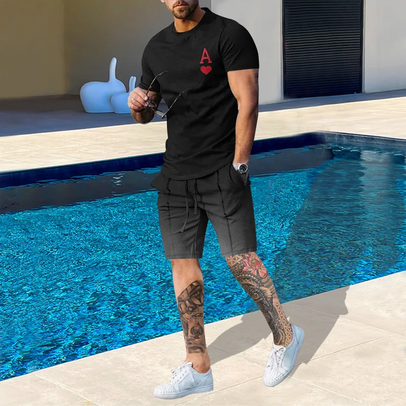 2023 Men Oversized Clothing Vintage Beach Style 3D Printed T-shirt Men Suit T-shirt Shorts New Summer Fashion 2 Piece Tracksuit