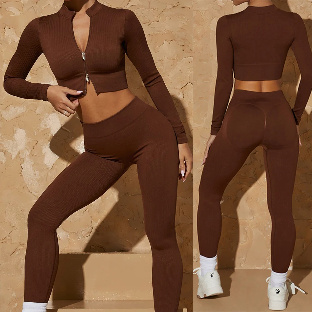 Бесшовный комплект для йоги женский тренировочный из 2 предметов короткий топ