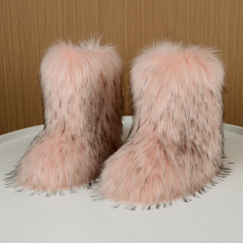 

Зимние пушистые сапоги, женская обувь с мехом Y2K, зимние сапоги с плюшевой подкладкой, без застежки, на плоской резиновой подошве, уличные теплые розовые сапоги с бантом