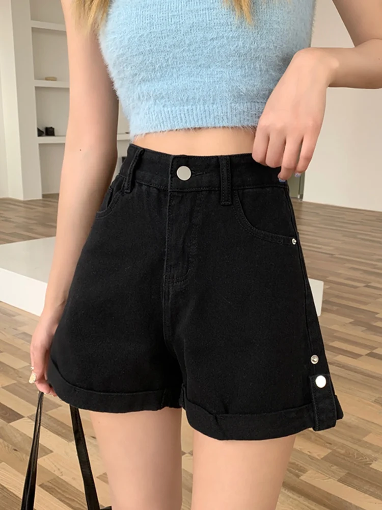 Streetwear Women High Waist Wide Leg Blue Denim Shorts Spring Summer Female Loose Retro Jeans Shorts Bottoms