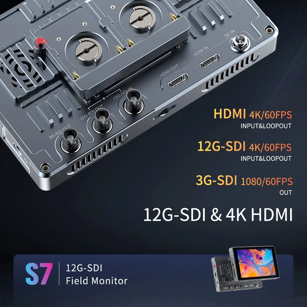 Фото Изготовленный на заказ монитор камеры OEM FEELWORLD S7, 7-дюймовый полевой монитор 1600 нит, сенсорный экран, производитель 12G-SDI HDMI2.0 №5