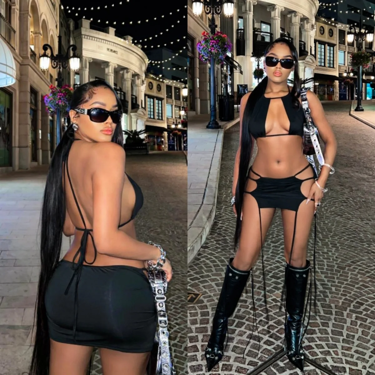 

Летний бандажный комплект из 2 предметов с юбкой, соблазнительный укороченный топ, одежда 2023 Y2K, уличная одежда, модное мини-платье, соблазнительный черный комплект из двух предметов, одежда