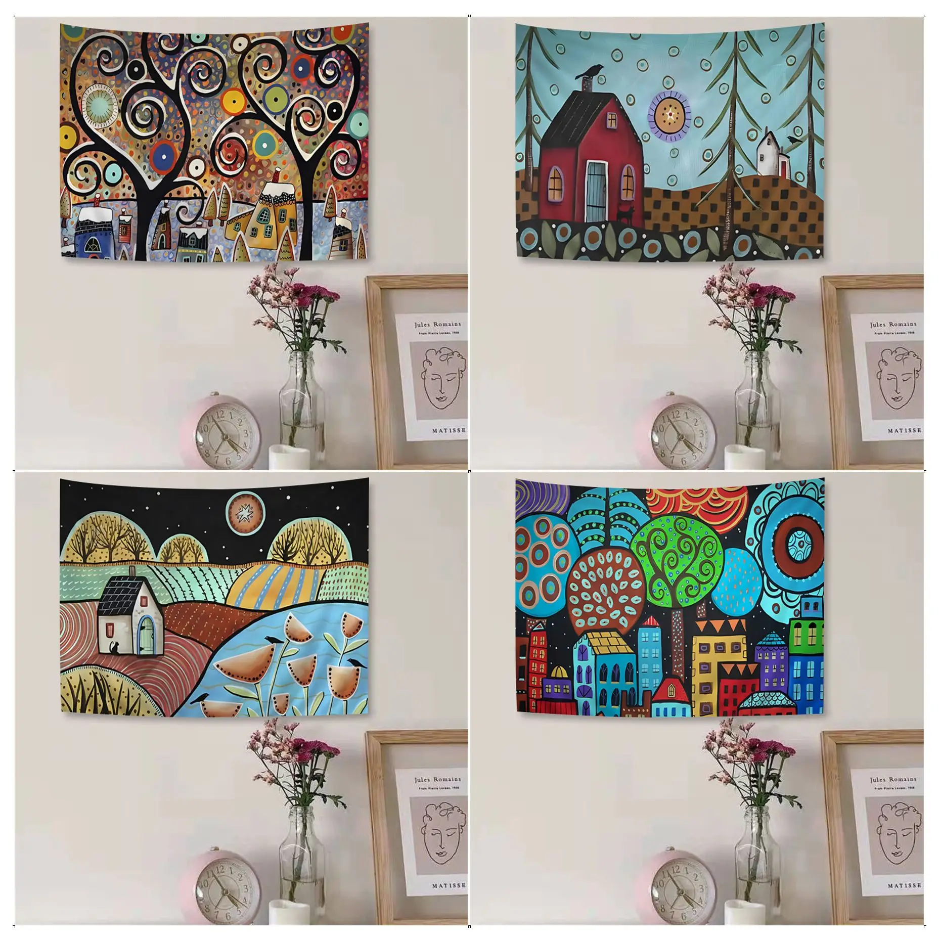 

Retro Rural Color City DIY Wall Tapestry Home Decoration Hippie Bohemian Decoration Divination Wall Hanging Home Decor