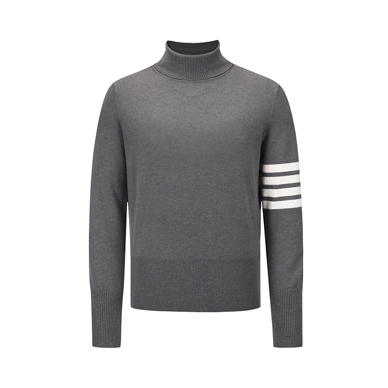 TB THOM Sweater Male Autumn Luxury Brand Clothing 4-Bar Stripes Dark Gray Turtleneck Pullovers Men's Blouse Harajuku TB Sweaters