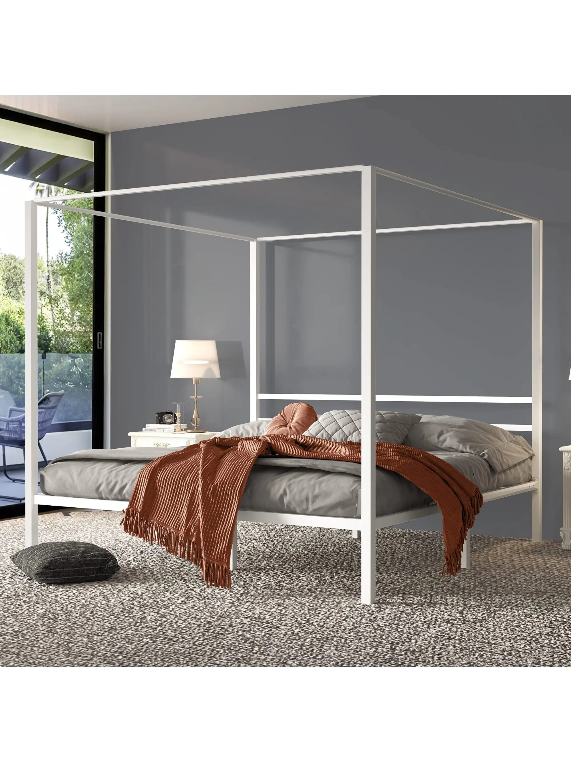 14 Inch Platform With Built-in Headboard Strong Metal Slat Mattress Support